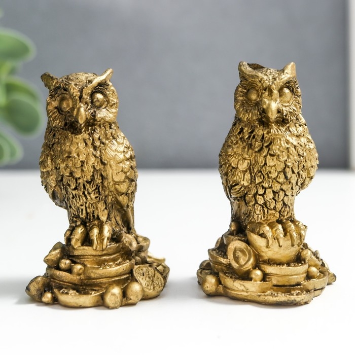 Нэцке полистоун под бронзу Нэцке полистоун под бронзу "Филины на монетах" набор 2 шт 6х3,5х4 см