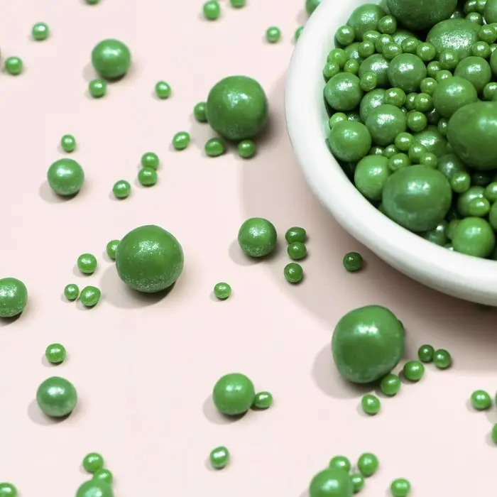 Новогодняя посыпка кондитерская с мягким центром &laquo;Жемчуг&raquo;, зеленая, 50 г