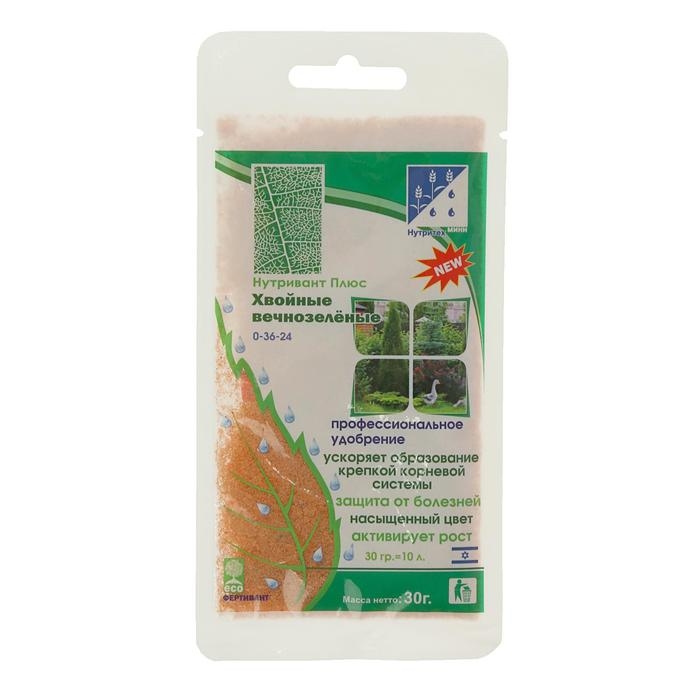 Удобрение Нутривант Плюс Хвойные вечнозеленые 0-36-24, 30 г Удобрение Нутривант Плюс Хвойные вечнозеленые 0-36-24, 30 г