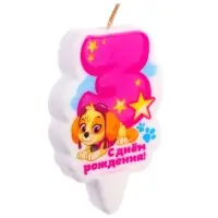 Свеча для торта "Цифра 3", Щенячий патруль Свеча для торта "Цифра 3", Щенячий патруль