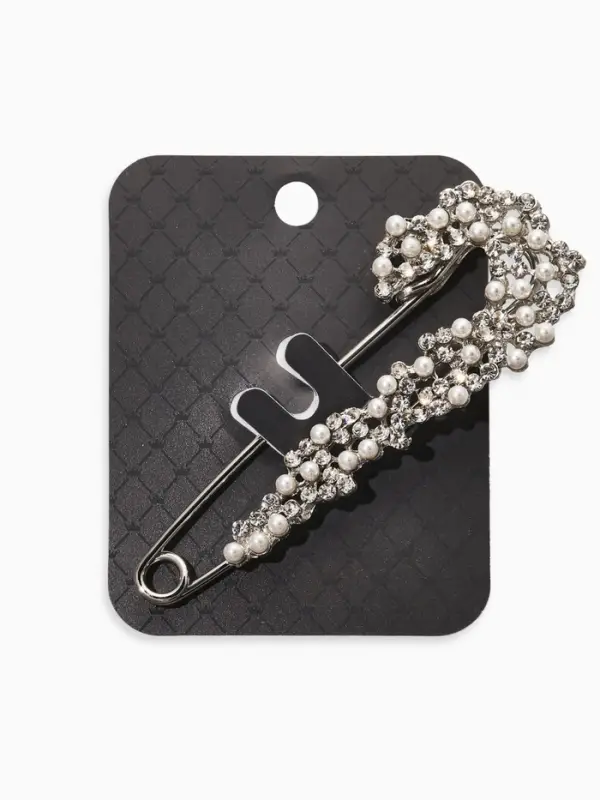 Булавка &laquo;Жемчужная россыпь&raquo;, со стразами, 7.5 см, белая в серебре
