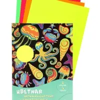 Бумага цветная самоклеющаяся флюоресцентная А4 &laquo;Подводное царство&raquo;, 8 листов, 4 цвета, 190 г/м&sup2;, в папке