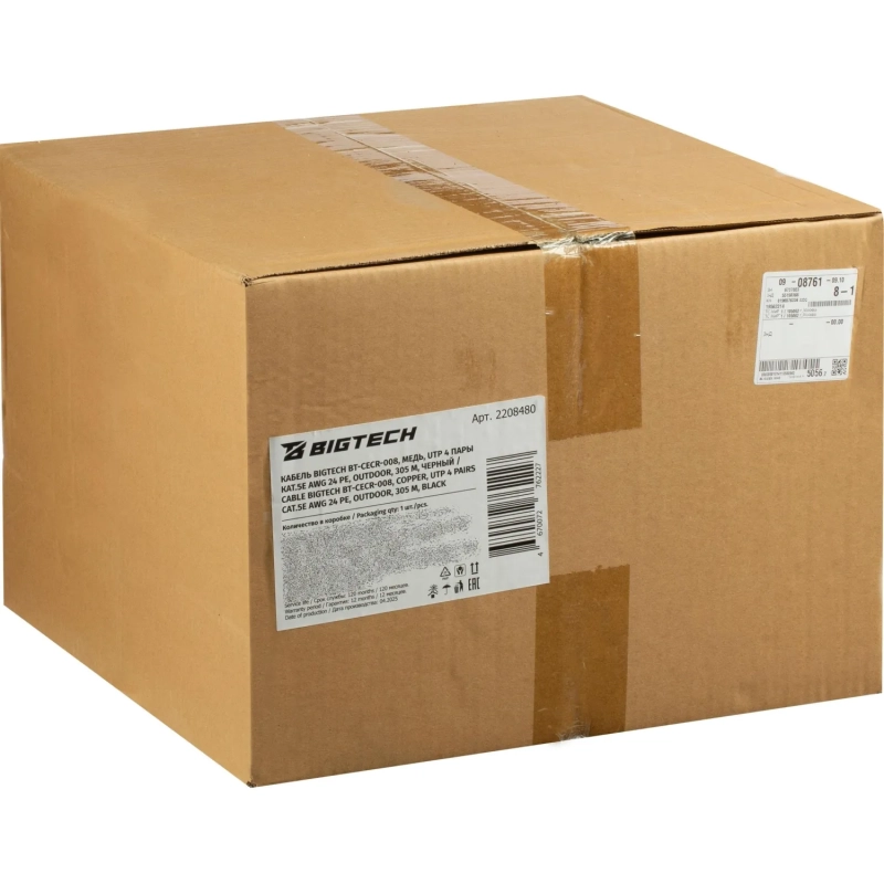 Кабель BigTech BT-CECR-008 медьUTP 4пары кат.5e AWG24 PE Outd.трос 305м чер