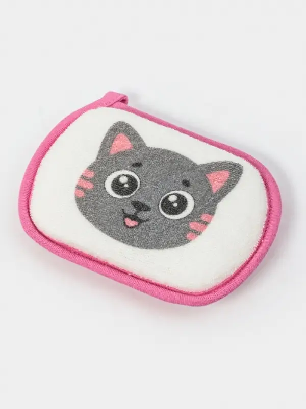 Мочалка для купания "Кошечка", 12х8 см, цвет розовый