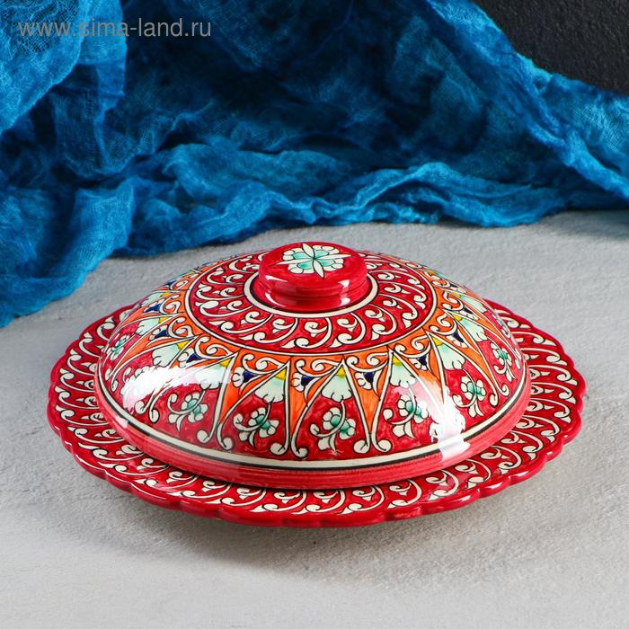 Блинница Риштанская Керамика  Блинница Риштанская Керамика "Цветы", 24 см, красный