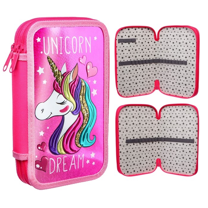 Пенал каркасный с эффектом металлик, 2 секции, 125х205х40 мм, ламинированный картон, Минни Маус и единорог Пенал каркасный с эффектом металлик, 2 секции, 125х205х40 мм, ламинированный картон, Минни Маус и единорог