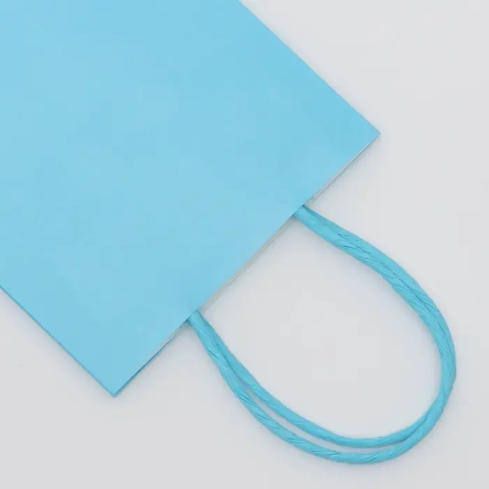 Пакет крафт голубой, круглая ручка, 15×12×6 см, 120 г