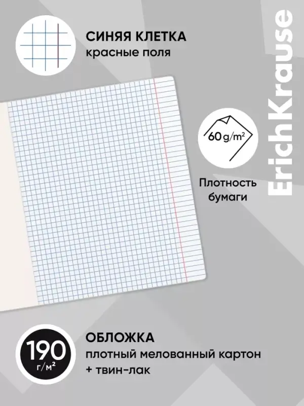 Тетрадь 48 листов в клетку, ErichKrause. Lettering, обложка мелованный картон, МИКС