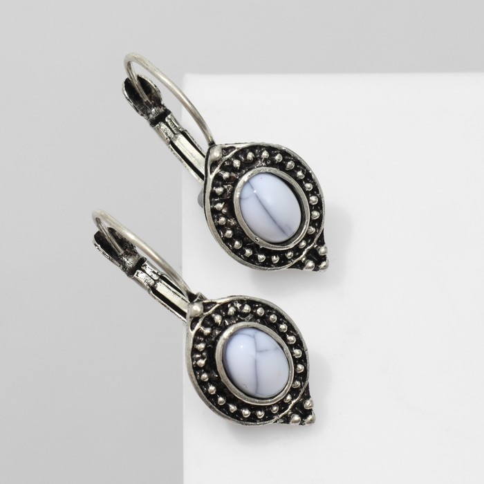 Серьги «Этника» мрамор, цвет белый в чернёном серебре Серьги «Этника» мрамор, цвет белый в чернёном серебре