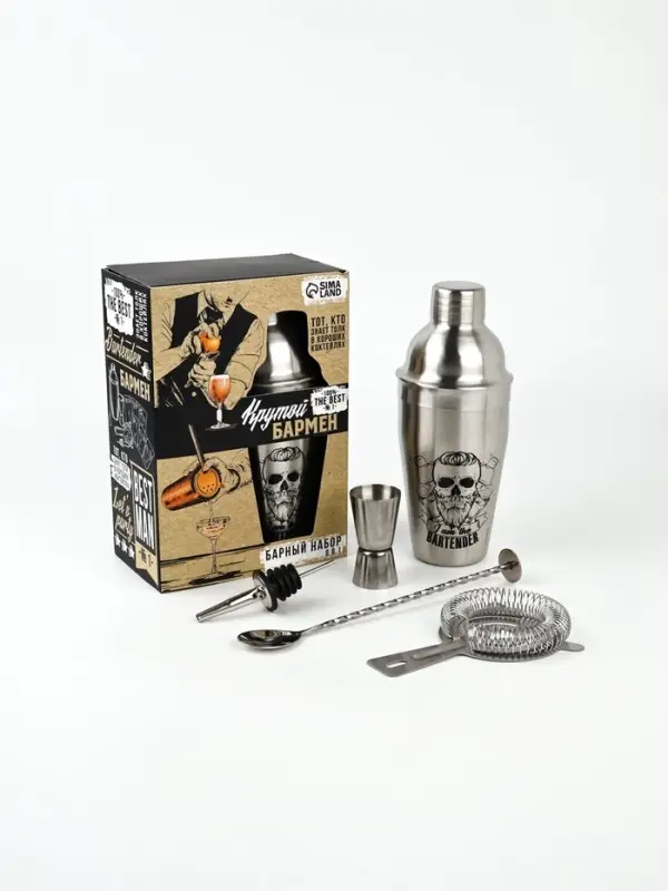 Подарочный набор барный &laquo;Крутой бармен&raquo;, 5 предметов, карточки с рецептами