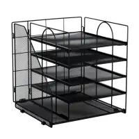 Лоток для бумаг, вертикальный + горизонтальный, металлическая сетка, 5 отделений, чёрный