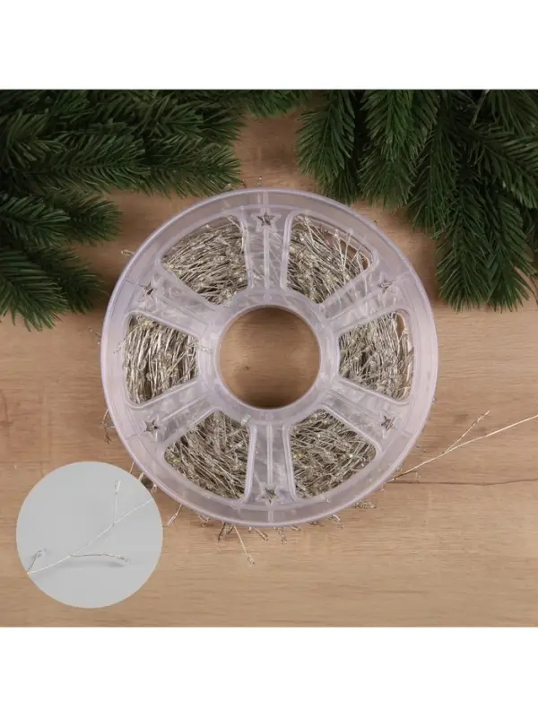 Гирлянда &laquo;Мишура&raquo; 50 м, роса, IP44, серебристая нить, 1500 LED, 8 режимов, свечение мульти, 36 В