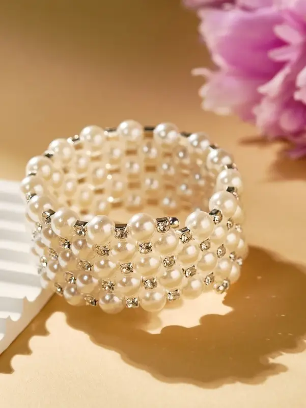 Браслет-пружинка &laquo;Жемчужинка&raquo;, 5 рядов, шахматы, белый, 6 см