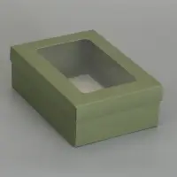 Коробка складная, крышка-дно, с окном, оливковая, 24 х 17 х 8 см