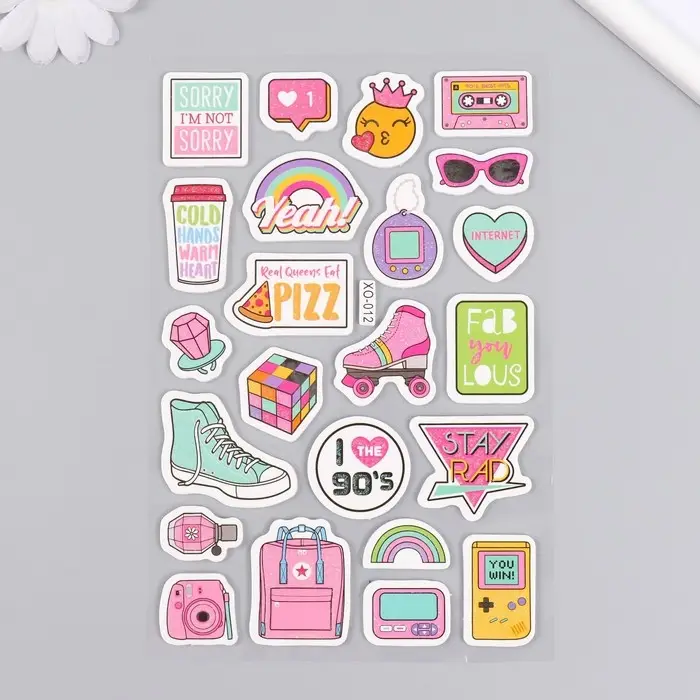 Наклейка EVA, бумага "Увлечения 90х" с блёстками 14х27,5 см