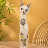 Сувенир &laquo;Кошка&raquo;, белая, 60&times;12&times;6 см, дерево, МИКС