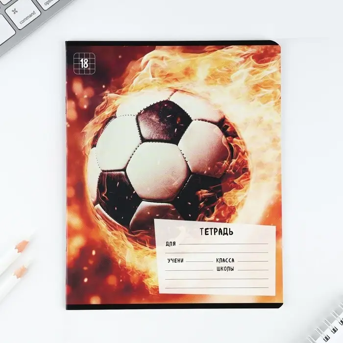 Тетрадь в клетку 18 листов А5, на скрепке &laquo;Футбол&raquo;, обложка мелованный картон, 5 видов МИКС