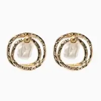 Серьги с жемчугом &laquo;Бусина&raquo;, двойной круг, цвет золото