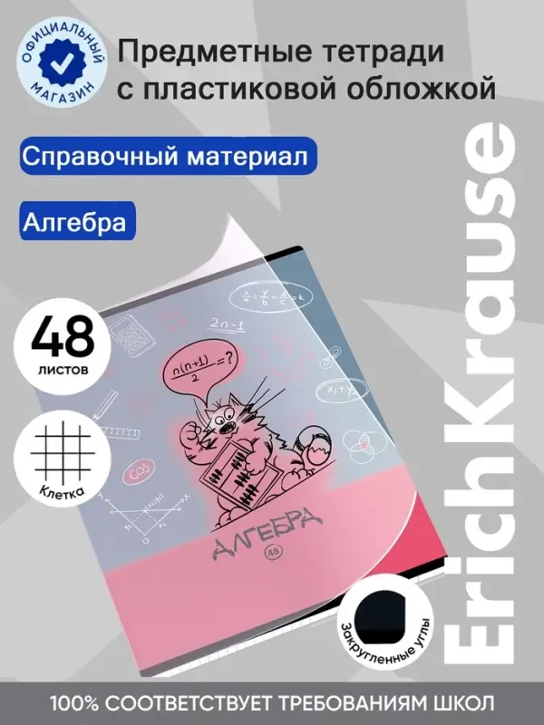 Тетрадь 48 листов в клетку &laquo;Алгебра: Котоформулы&raquo; ErichKrause, с пластиковой обложкой