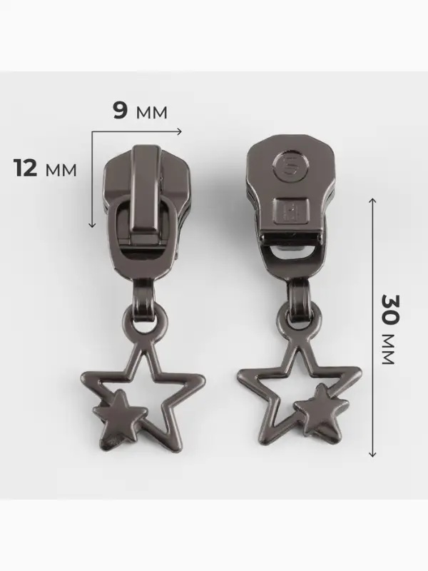 Бегунок для металлической молнии, №5, &laquo;Звёзды&raquo;, 10 шт., цвет чёрный никель