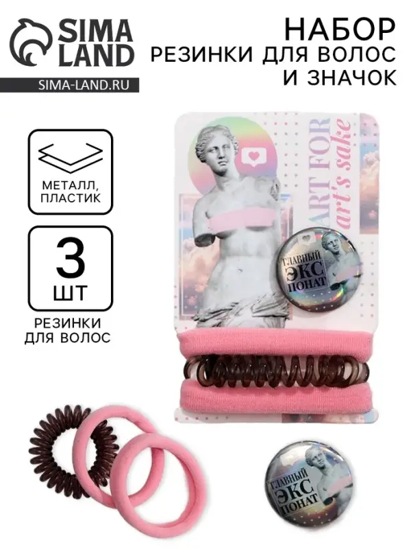Резинки для волос 3 шт. и значок «Главный экспонат»