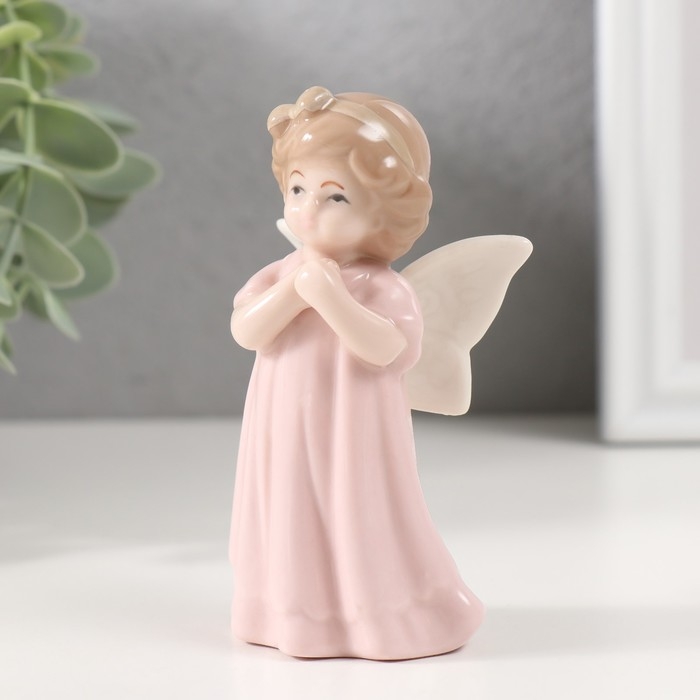 Сувенир керамика "Девочка-ангел в розовом платье с бантом на голове"9,5х5,3х4 см