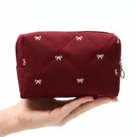 Косметичка с бантиками на молнии, 19&times;8&times;10 см, бордовая
