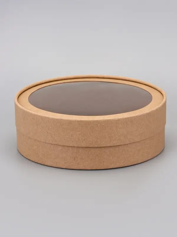 Набор круглых подарочных коробок, завальцованные с окном, крафт, набор 8 шт. , 18×6 см