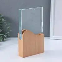 Стела наградная стекло, дерево "Волна" верх 12,3х12,2 см низ 12,3х12 см 3,5х12х21,3 см