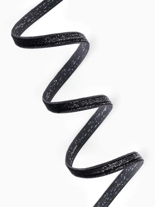 Лента бархатная, с серебряным люрексом, 6 мм, 18&plusmn;1 м, чёрная №03