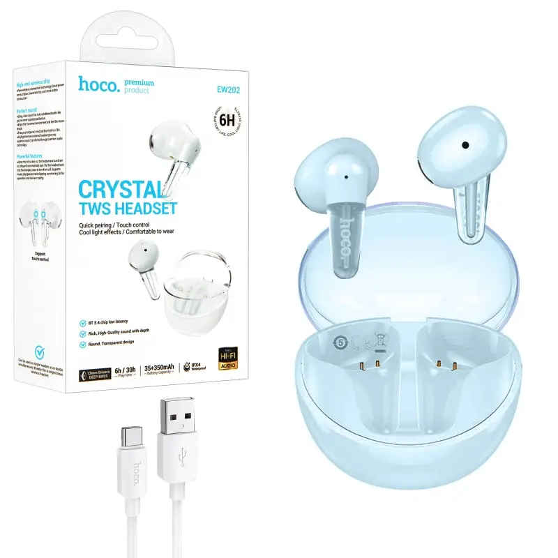 Гарнитура EW202 Bluetooth True Wireless Stereo Headset HOCO синяя Гарнитура EW202 Bluetooth True Wireless Stereo Headset HOCO синяя