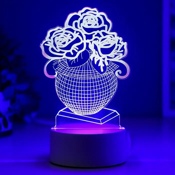 3D-светильник настольный светодиодный RISALUX &laquo;Ваза с цветами&raquo;, LED, RGB, от сети