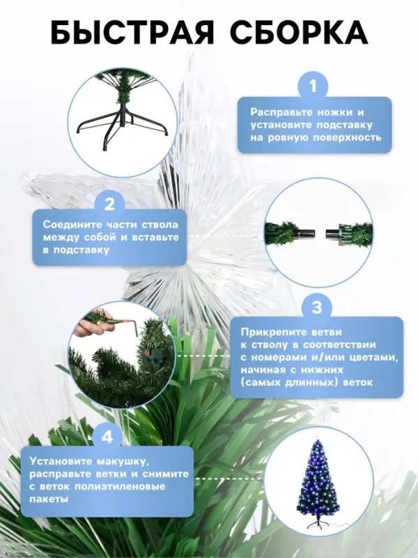 Ёлка светодиодная &laquo;Галактика&raquo; 180 см, диаметр нижнего яруса 90 см, 220 ПВХ веток, мигание, свечение белое/синие