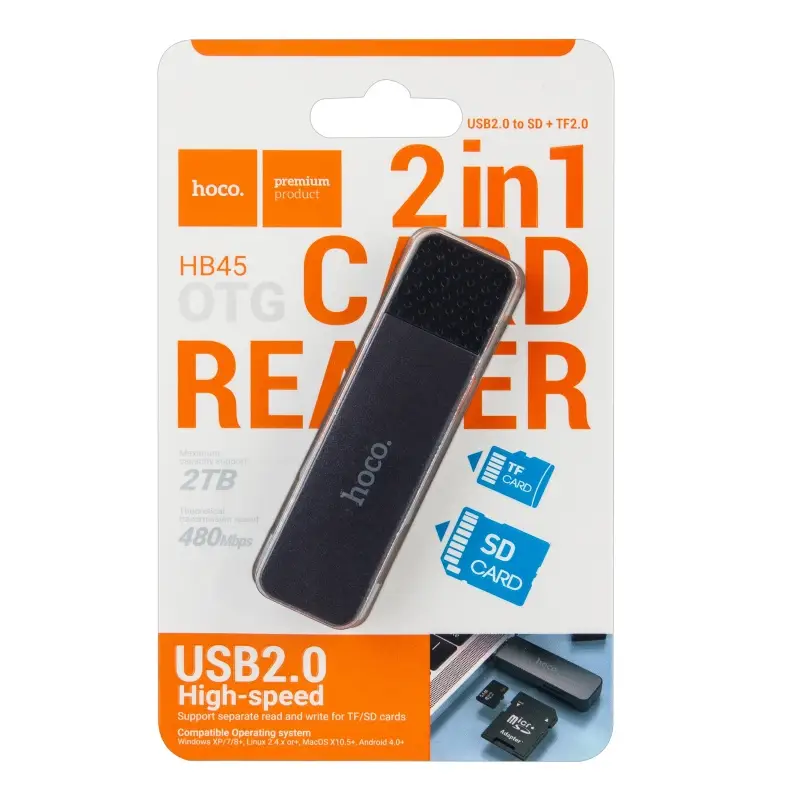 Картридер 2 в 1 USB 2.0 HB45 HOCO серый