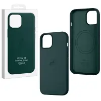 Чехол iPh 14 Leather Case 100% ORG Forest Green (MagSafe) c LOGO