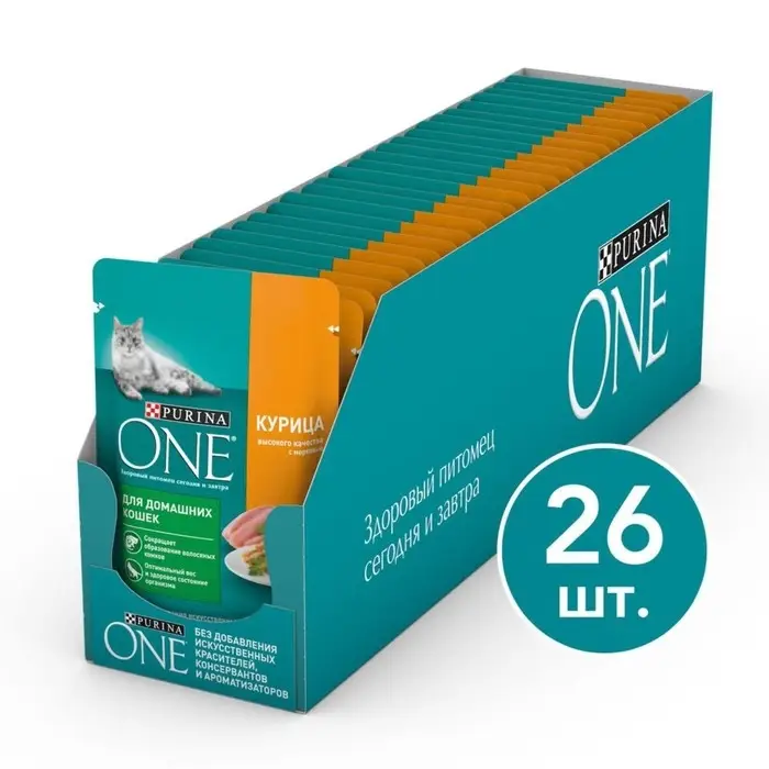 Влажный корм Purinа One для домашних кошек, курица/морковь, 75г Влажный корм Purinа One для домашних кошек, курица/морковь, 75г