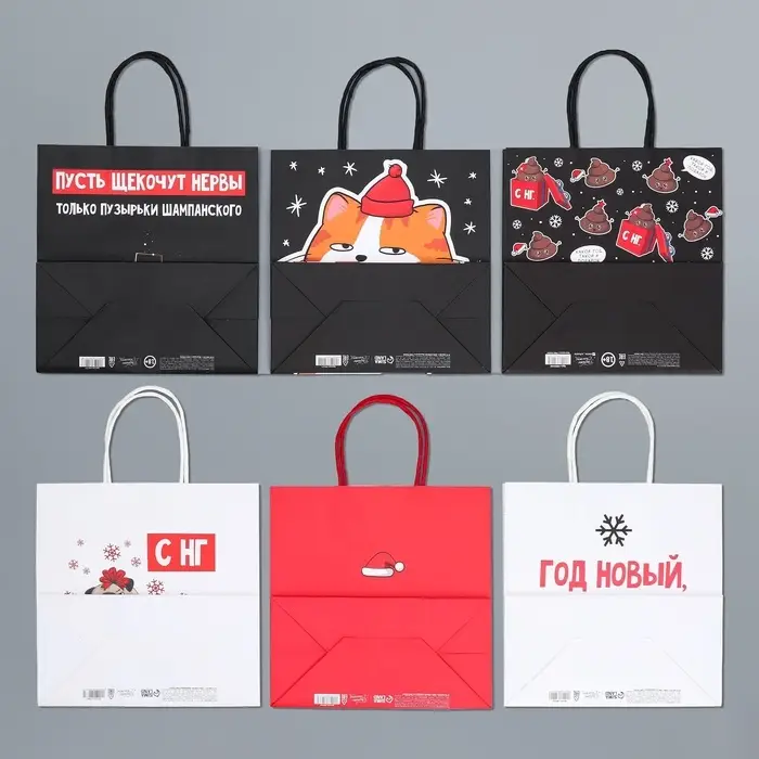 Набор пакетов подарочных новогодних &laquo;Это на Новый год&raquo;, 6 шт., 22&times;22&times;11 см