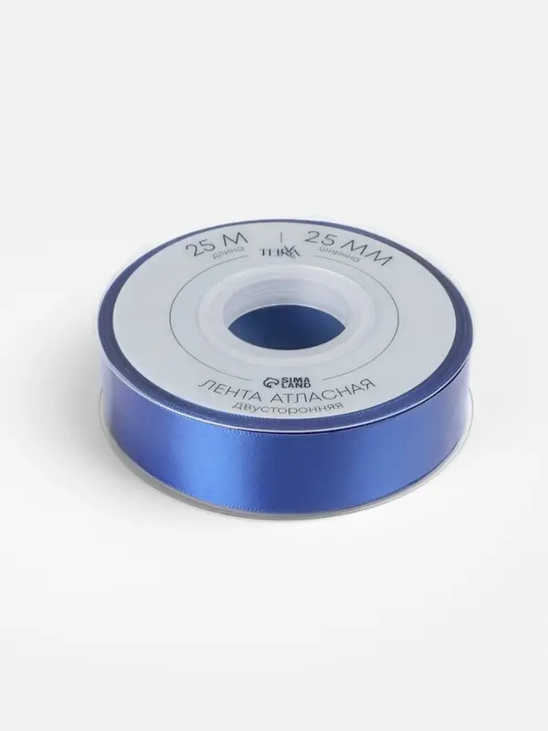 Лента атласная TEIRA, двухсторонняя, 25 мм, 25&plusmn;1 м, синяя №0329