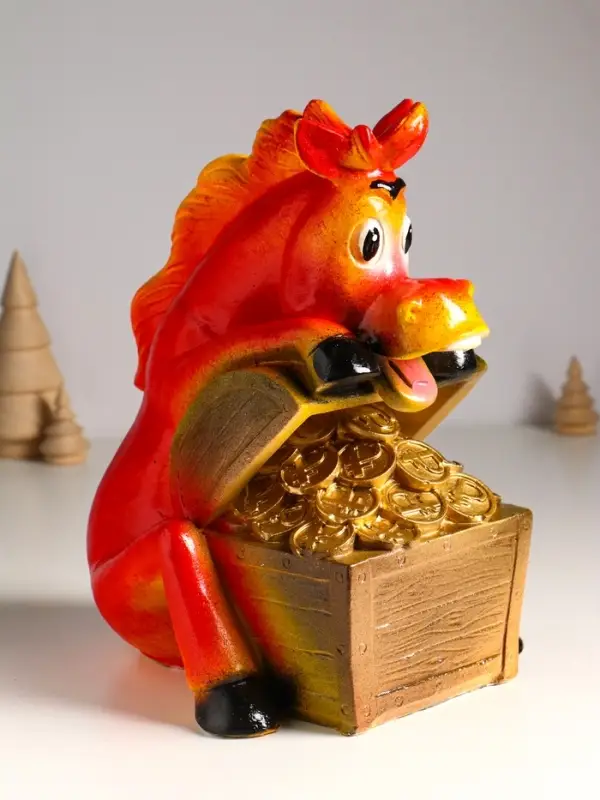 Копилка "Конь с сундуком" 27х18,5х23,5 см, цветной, гипс