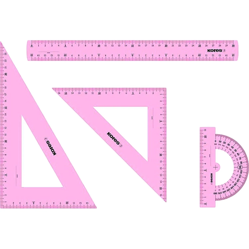 Набор черт. принад. Kores: лин.30см, два треуг 60и45 град-21см, трансп 12см