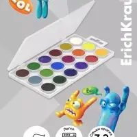 Акварель 18 цветов, ErichKrause Jolly Friends, без кисти, пластиковая коробка, европодвес