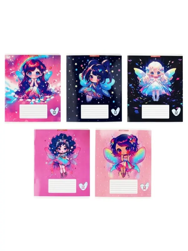 Тетрадь 12 листов, в клетку &laquo;Феечки&raquo;, мелованный картон, МИКС