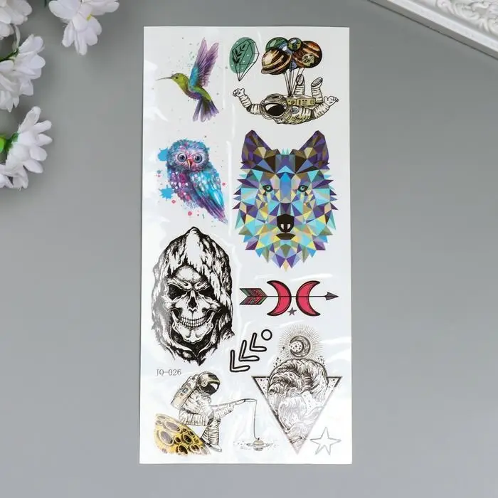 Переводные тату на тело «Волк и череп», 19×9 см