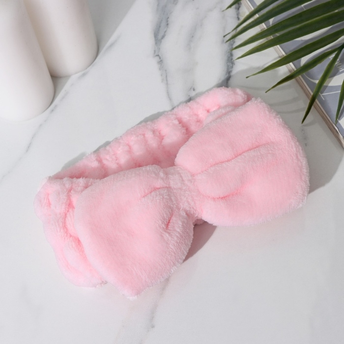 Повязка для умывания из микрофибры Доляна «Бантик», цвет розовый Повязка для умывания из микрофибры Доляна «Бантик», цвет розовый