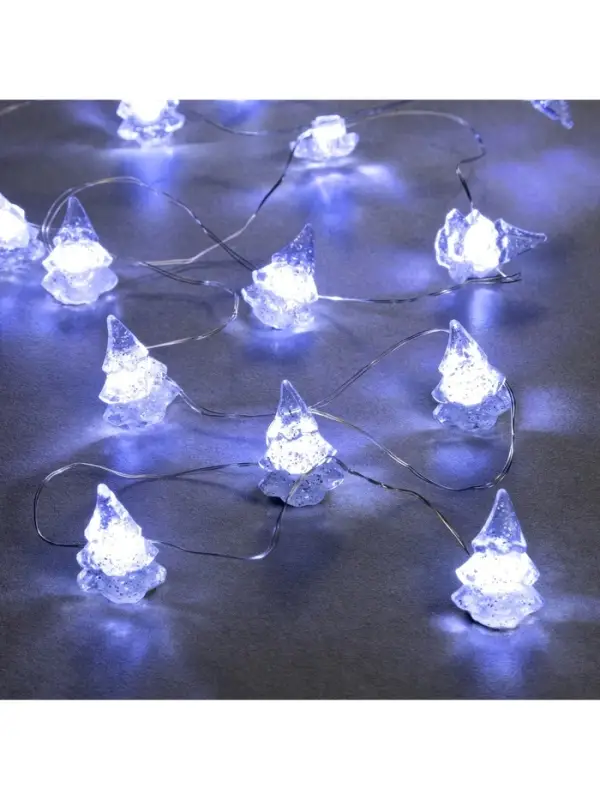 Гирлянда &laquo;Нить&raquo; 2 м, роса с насадками &laquo;Снежная ёлочка&raquo;, IP20, серебристая нить, 20 LED, 2 режима, от батареек АА&times;2, свечение белое