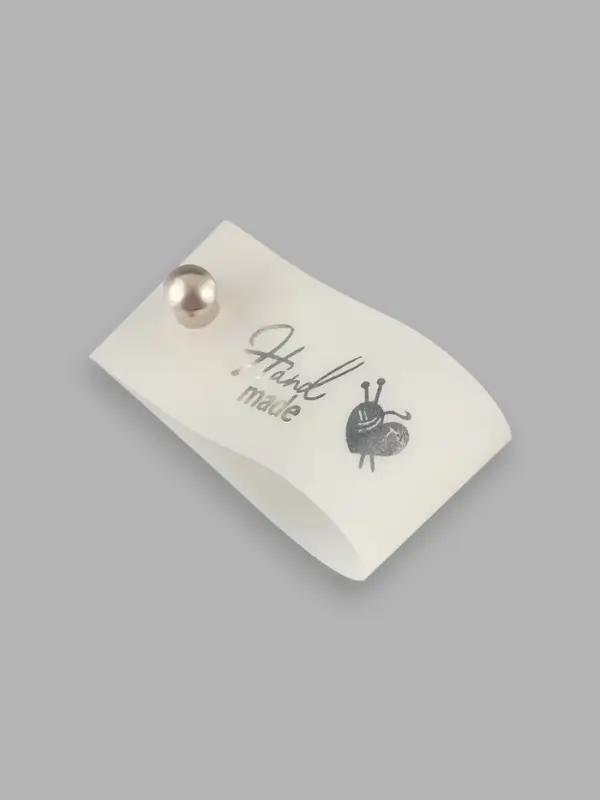 Бирка с кнопкой Hand made, 8&times;1.8 см, 10 шт., цвет серебряный, белый