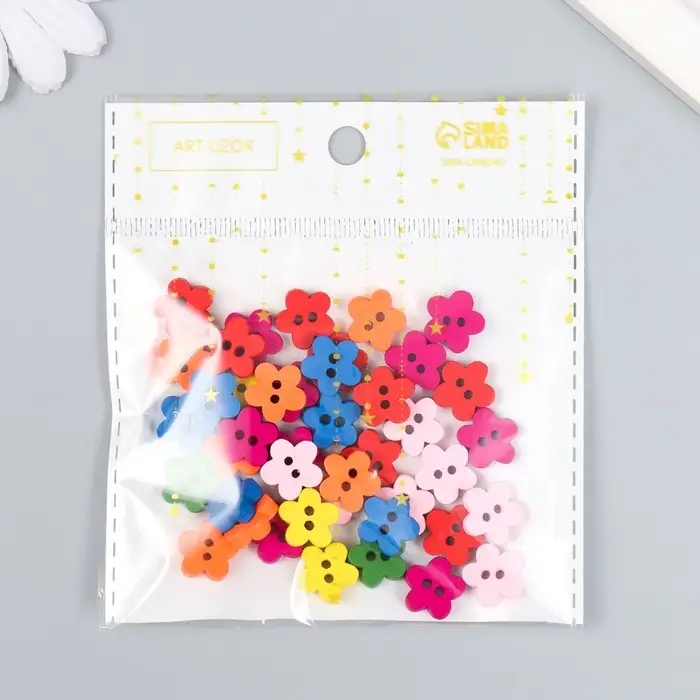 Пуговицы дерево для творчества 2 прокола "Цветочки" набор 40 шт 1,1х1,1 см