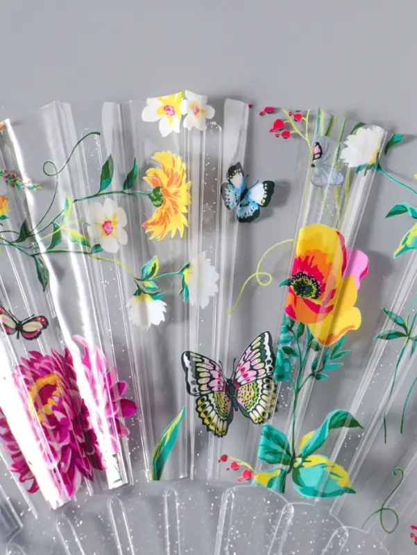 Веер складной пластик &laquo;Садовые цветы&raquo;, блеск, 23 см