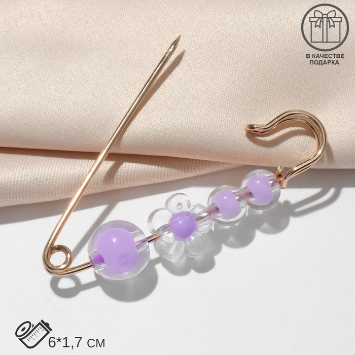 Булавка «Цветочное конфетти» 4 бусинки, 6см, цвет фиолетовый в золоте Булавка «Цветочное конфетти» 4 бусинки, 6см, цвет фиолетовый в золоте