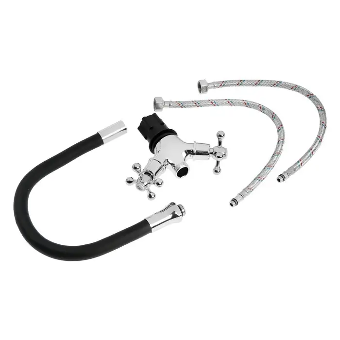 Смеситель для кухни ZEIN Z2104, двухвентильный, силиконовый излив, черный/хром